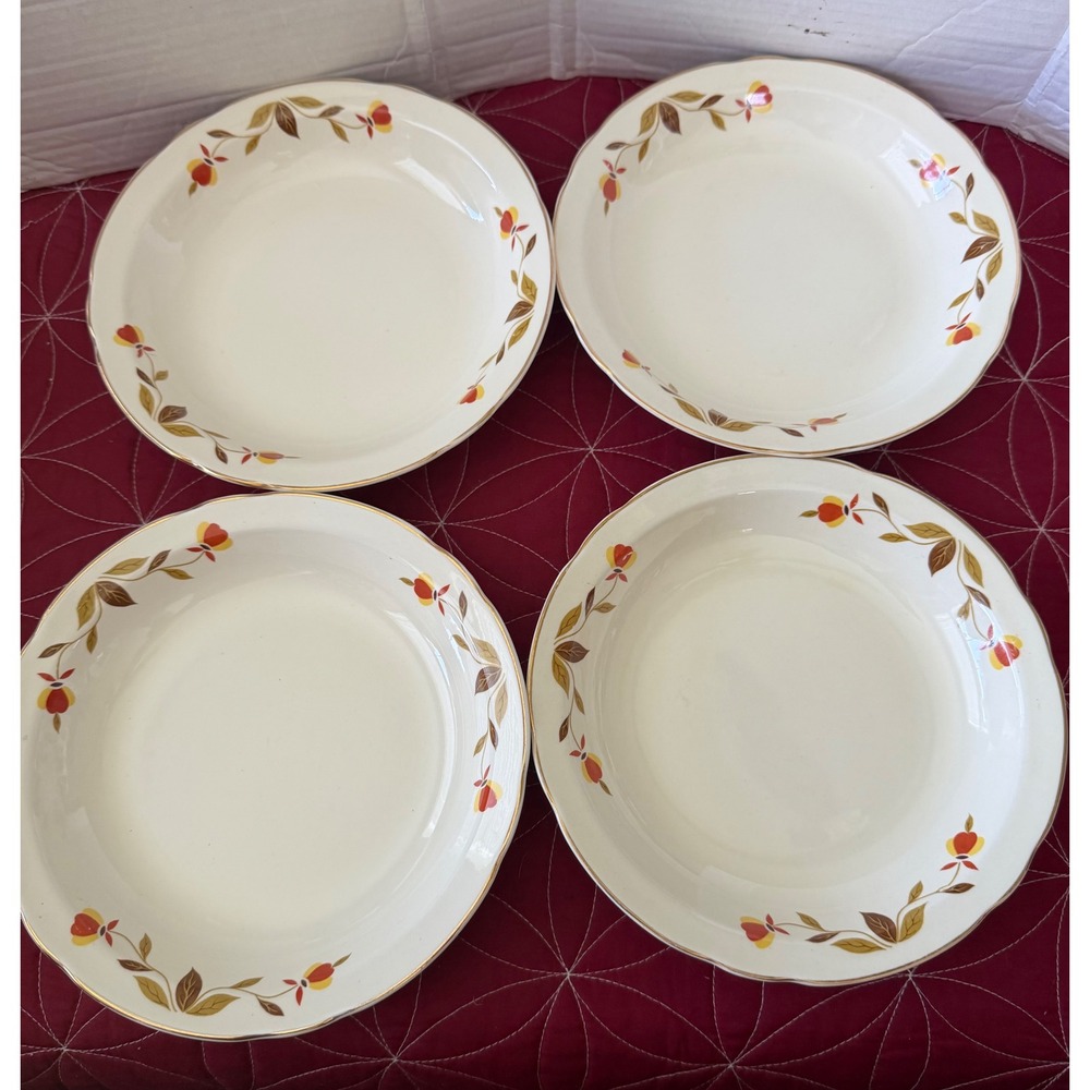 Hall China Mary Dunbar Jewel Autumn Leaf Soup Bowls Set of 4 Vintage Ceramic 8in